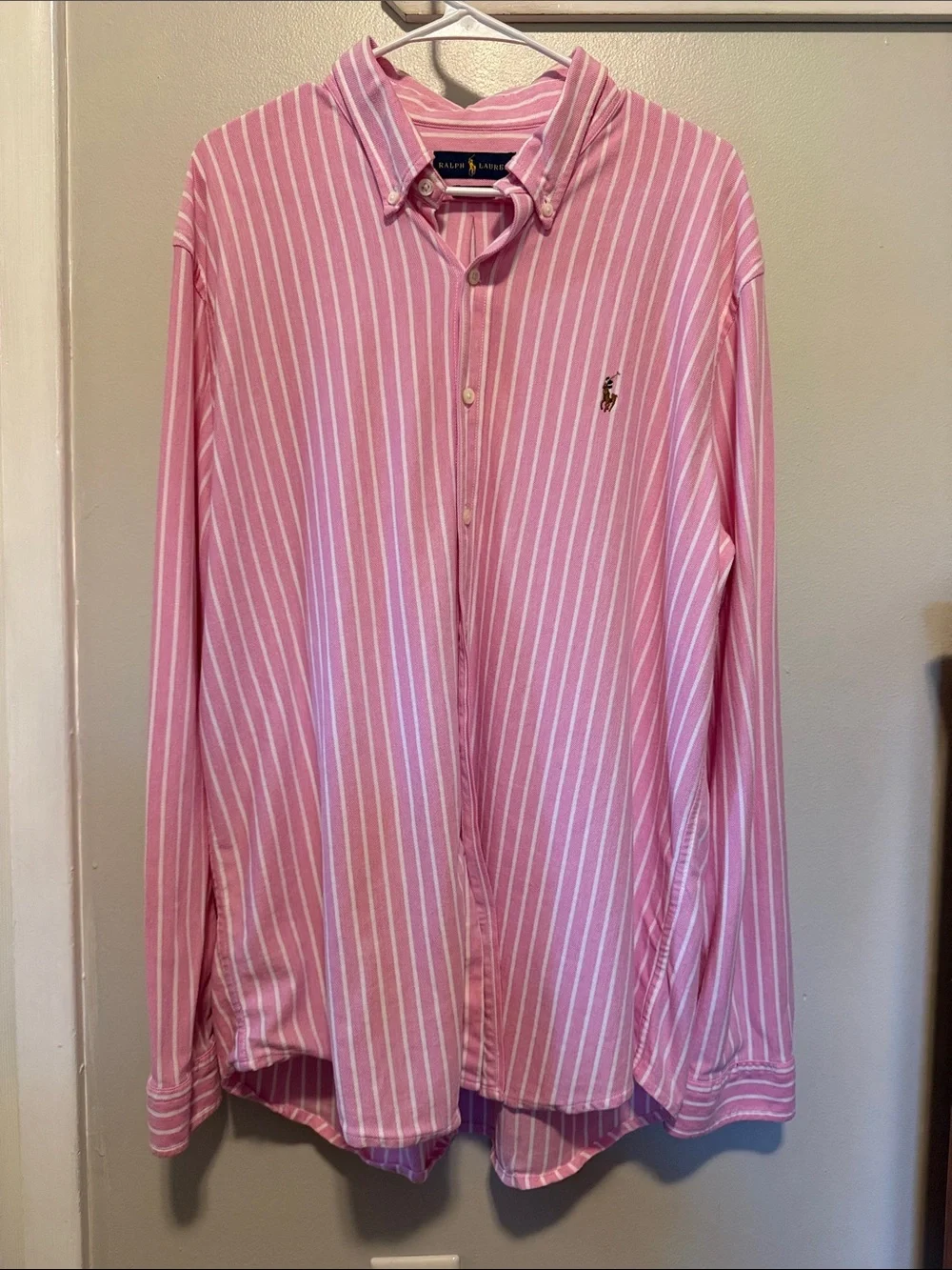Ralph Lauren Pink and White Knit Oxford Polo - XXL